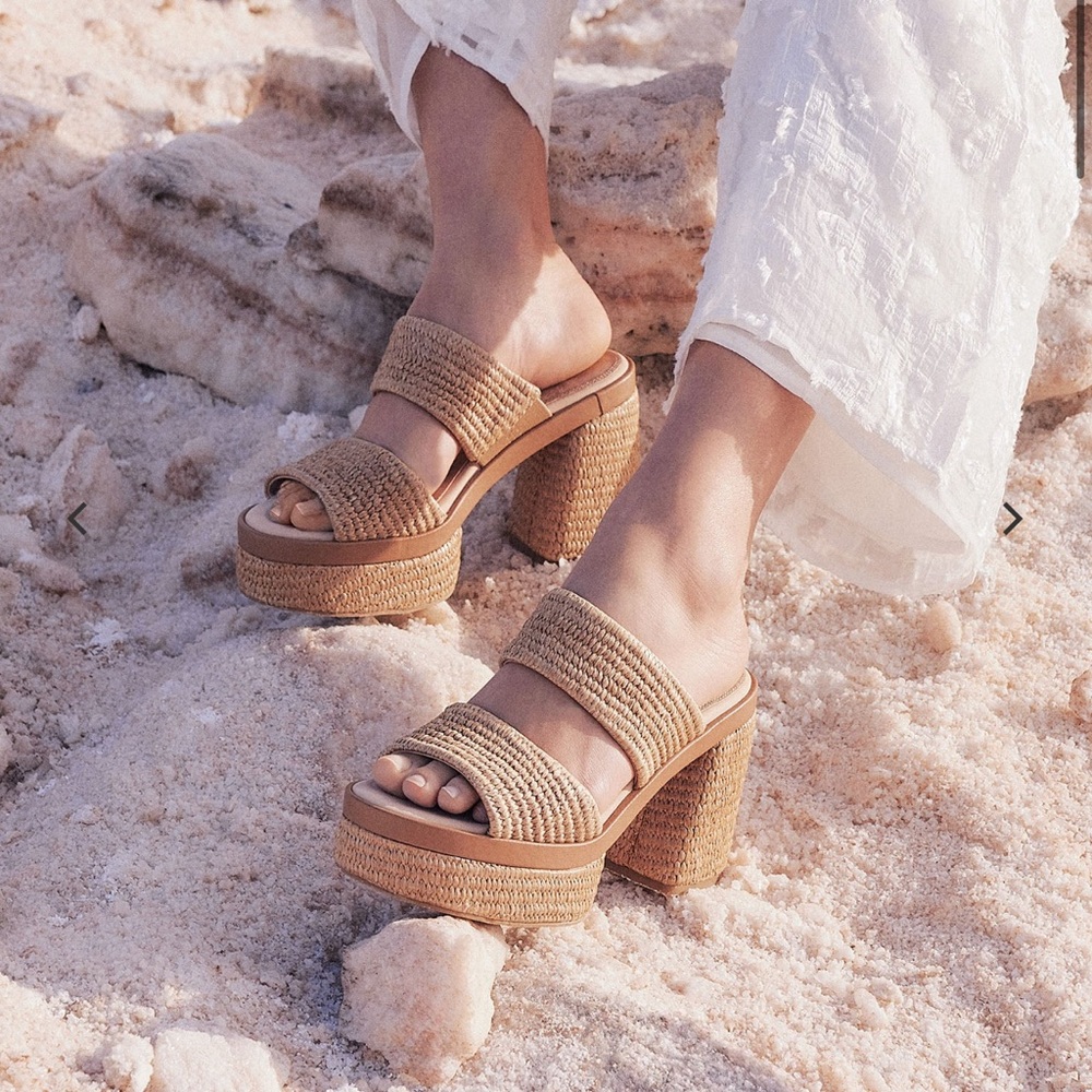 Jo Mercer | Felicity High Heel Platform Sandals Tan Raffia